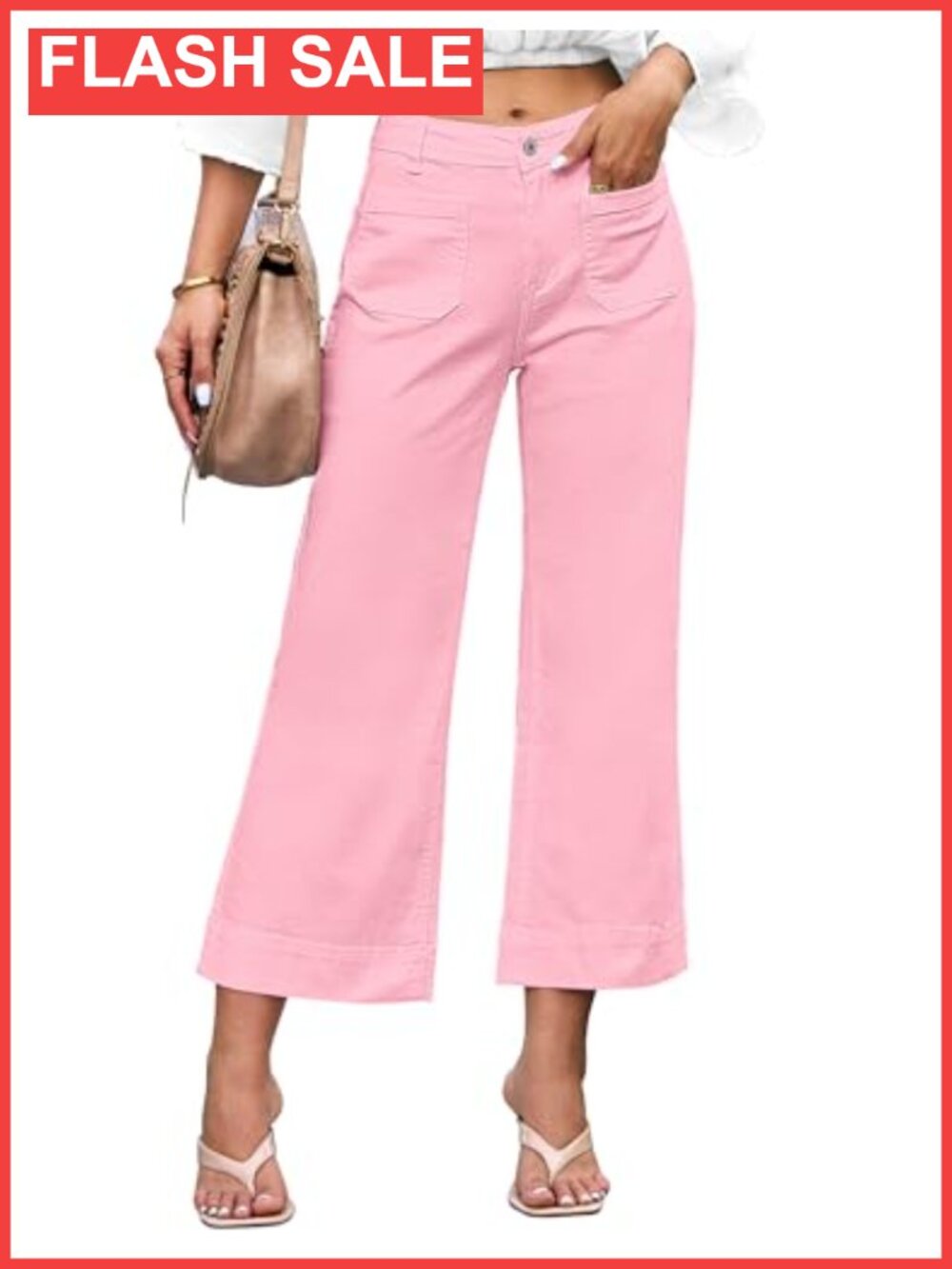 High Waisted Wide Leg Crop Flare Jeans Stretchy Denim